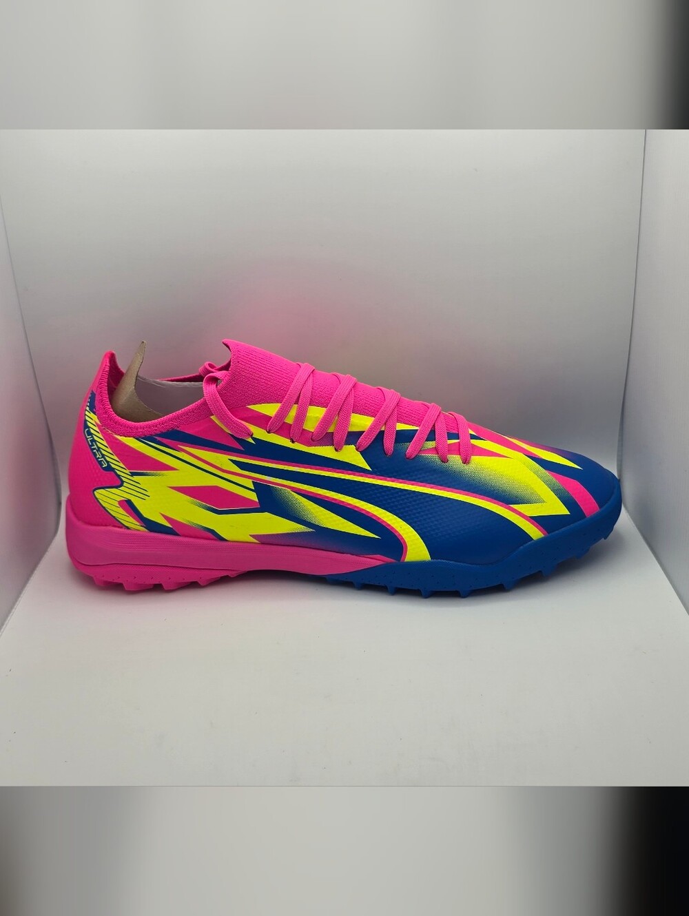Puma Ultra MatchbEnergy TT Neon Pink Blue Yellow Soccer Sneakers